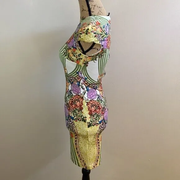 NWT Just Cavalli Gorgeous Rare Animal Floral Print Mini Bodycon Dress size XS - Picture 10 of 16